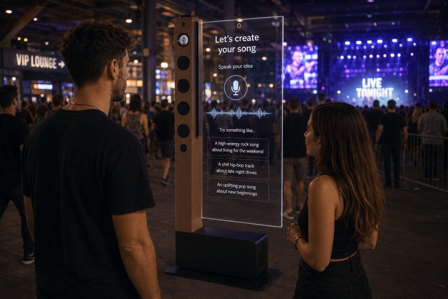 Napster AI conversational kiosk at a concert venue